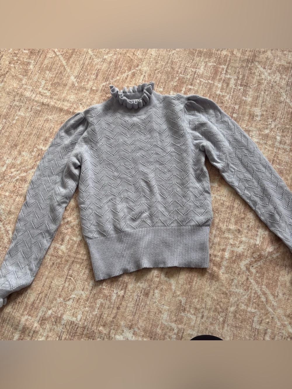 J. Crew 100% Cashmere Pointelle Mockneck Sweater Blue Ruffle Women's XXS